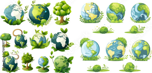 Environment protection idea and green earth ecosystem vector Illustration set