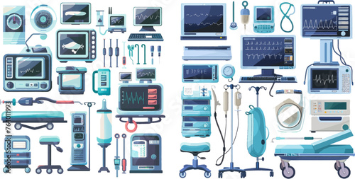 Medical checkup MRI scanner, dentist chair vector illustration set
