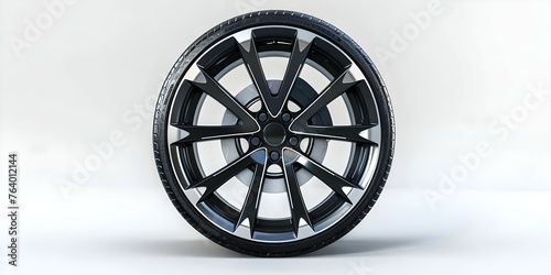 Highend alloy wheel on white background for luxury automotive retailers showcase. Concept Luxury Cars, Alloy Wheels, White Background, Automotive Retailers, Showcase photo