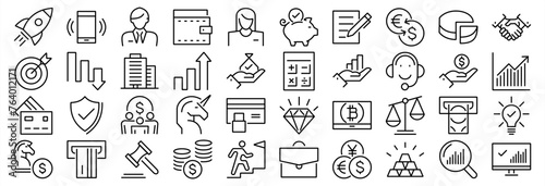 Business and management line icons set. Investment, Investor, Asset, Profit, Portfolio, Fund, Dividend. Management icon collection. Vector illustrator