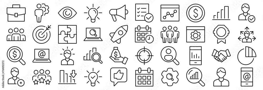 Management icon set. Business and management line icons set with ...