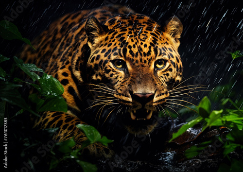 Jaguar in the rain Portrait of a wild animal