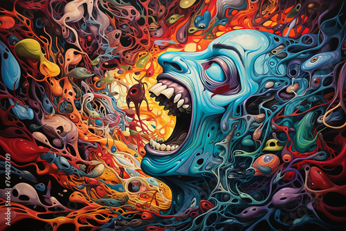 Illustration of schizophrenic patient's mind. Surreal Imagery Unveiling the Complexity of Inner Struggles and perceptions.