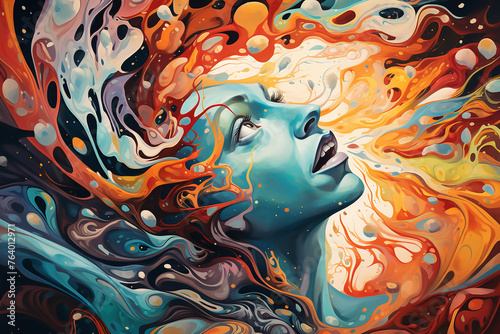 Illustration of schizophrenic patient's mind. Surreal Imagery Unveiling the Complexity of Inner Struggles and perceptions.