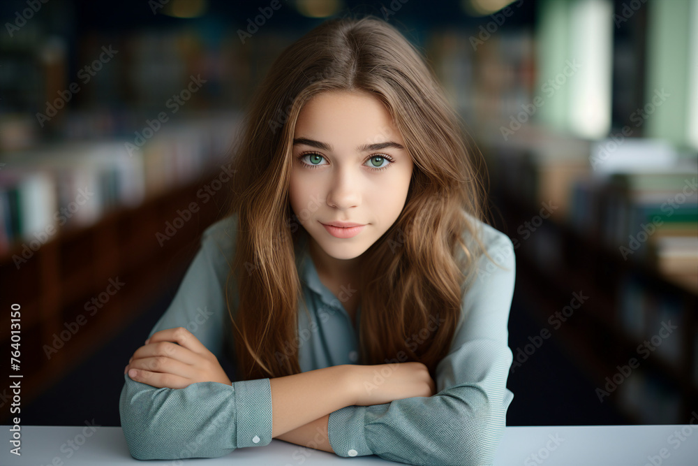 Young students and pupils in school college library on a break spending study year back school Generative AI