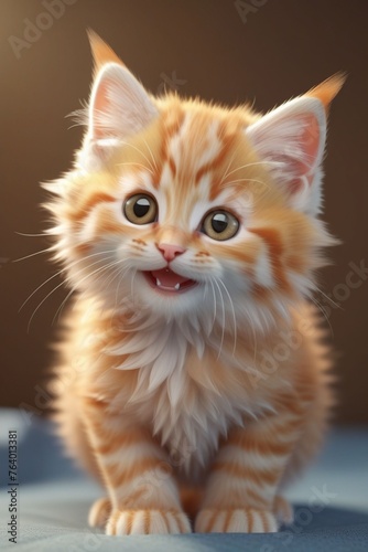 An adorable orange kitten  very happy  vertical composition