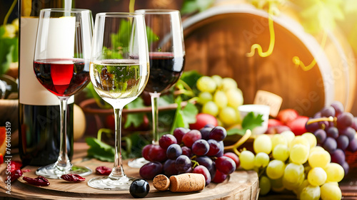 Wine Tasting with Grapes and Glasses in Rustic Style
