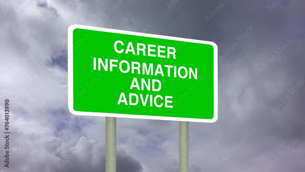 Education and training.. Road sign to career information and advice with timelapse clouds. Education and training.. Road sign to career information and advice with timelapse clouds.