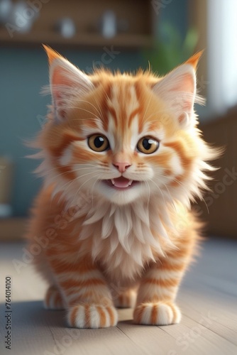 An adorable orange kitten, very happy, vertical composition