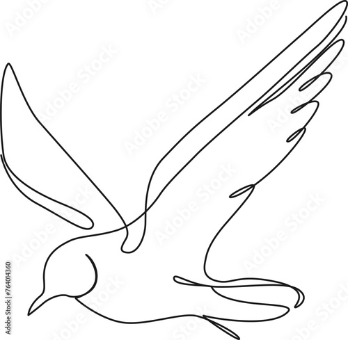 continuous single line drawing of a flying seagull, line art vector illustration