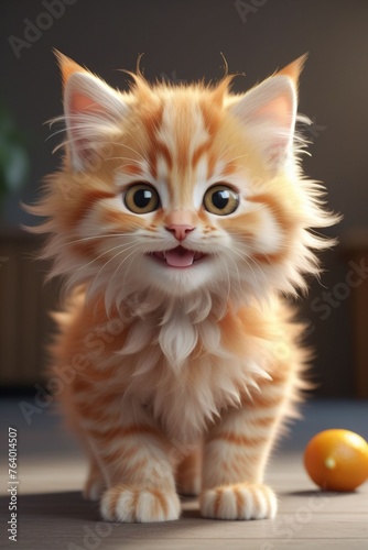 An adorable orange kitten, very happy, vertical composition