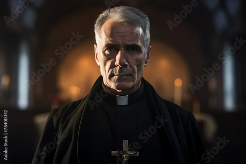 Generative AI picture of blessed priest praying have faith believe in God happiness