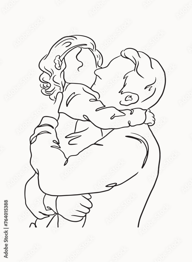Hand drawn dad hug baby vector, sketch dad and baby Hand drawn dad hug baby vector, sketch dad and baby