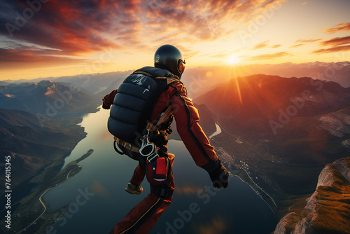 AI generated image of funny skydiver in free fall adrenaline rush action speed concept