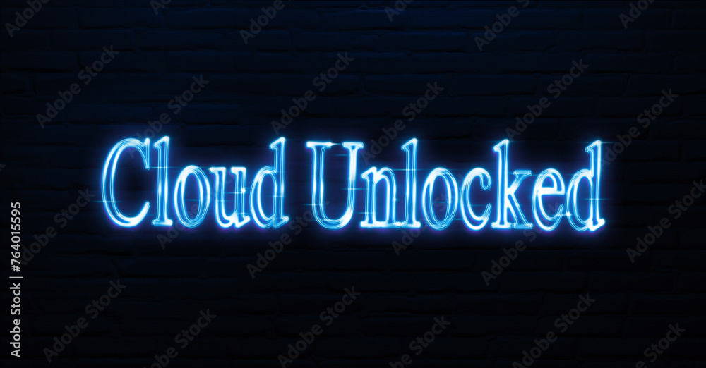Fototapeta premium cloud unlocked text neon sign