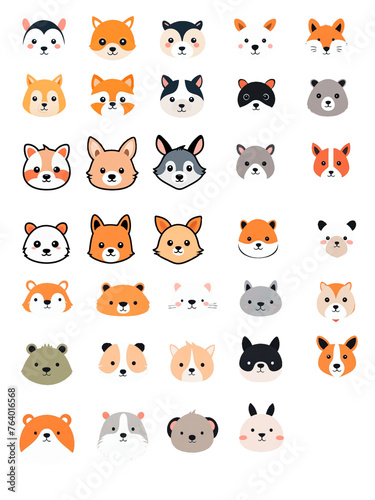 Fototapeta Naklejka Na Ścianę i Meble -  Multiple animal avatar logos with ICON materials such as cats, dogs, deer, bears, foxes, badgers, hamsters, sheep, etc