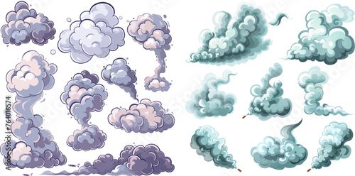 Bad smell, toxic stench aroma clouds, fumes smoke, cigarettes clouds
