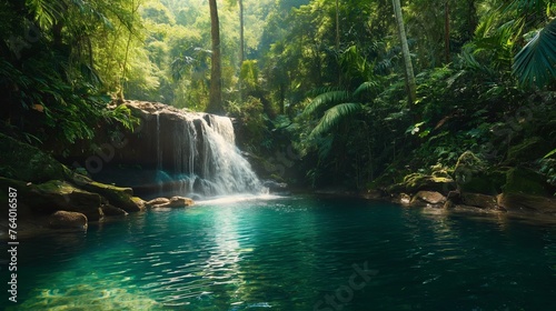 Waterfall in tropical rainforest