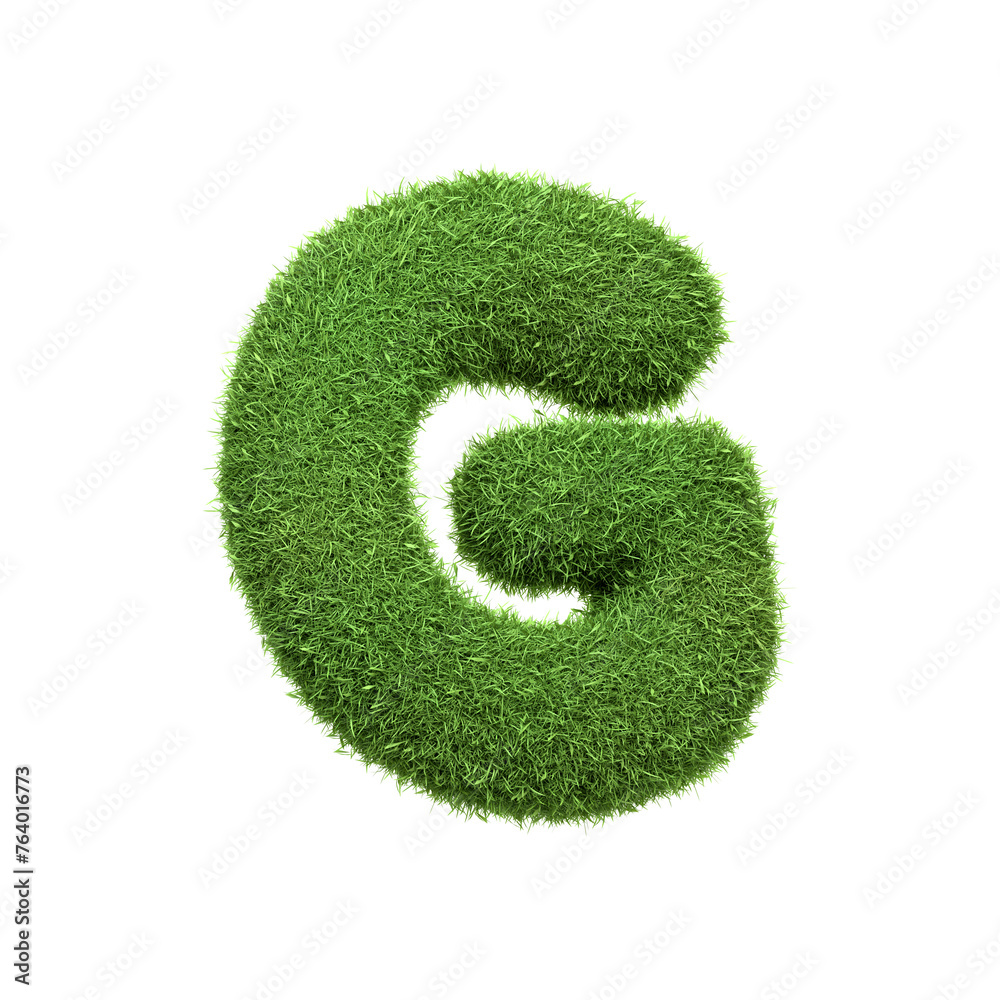 Capital letter G shaped from lush green grass, isolated on a white background. Side view. 3D render illustration Capital letter G shaped from lush green grass, isolated on a white background. Side view. 3D render illustration