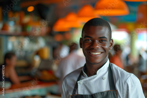 Smiling Black Waiter at Work