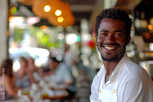 Young Brazilian Man Waiter Smiling in Restaurant © Andrii 