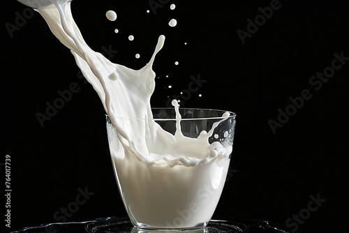 A glass of fresh milk on a black background. Simple and elegant. Perfect for dairy product ads or food and beverage concepts.