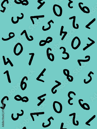 template with the image of keyboard symbols. a set of numbers. Surface template. pastel green blue background. Vertical image.