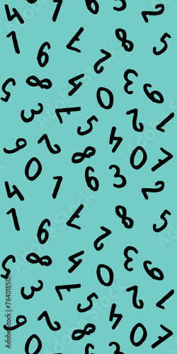 template with the image of keyboard symbols. a set of numbers. Surface template. pastel green blue background. Vertical image.