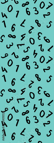 template with the image of keyboard symbols. a set of numbers. Surface template. pastel green blue background. Vertical image. Banner for insertion into site.