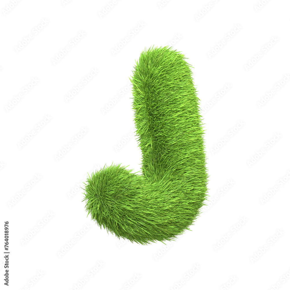 Capital letter J shaped from lush green grass, isolated on a white background. Side view. 3D render illustration Capital letter J shaped from lush green grass, isolated on a white background. Side view. 3D render illustration