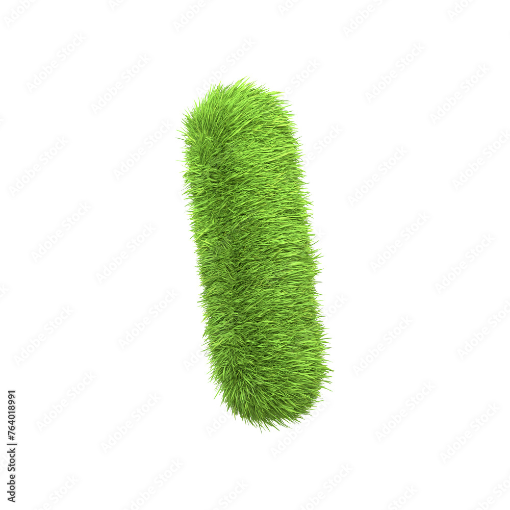 Capital letter I shaped from lush green grass, isolated on a white background. Side view. 3D render illustration Capital letter I shaped from lush green grass, isolated on a white background. Side view. 3D render illustration
