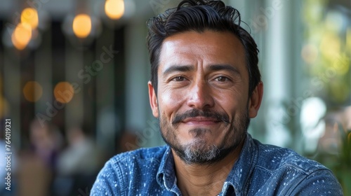 Happy latina mexican hispanic guy close-up portrait outdoors
