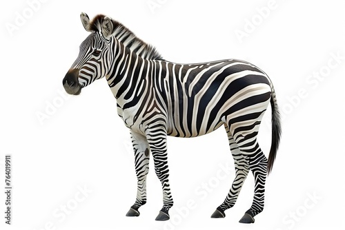 Zebra in full length, isolated on a white background, studio shot, funny animal