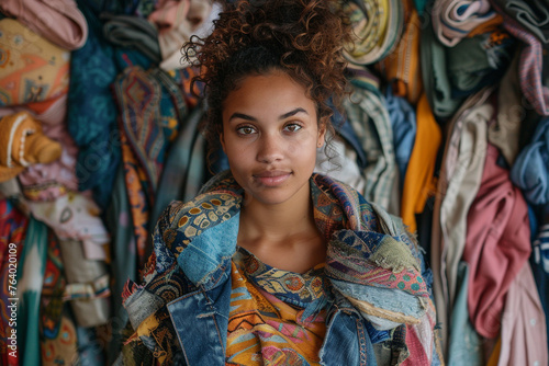 A person repurposing old clothing and textiles for DIY projects, promoting sustainable fashion choices and money-saving habits.