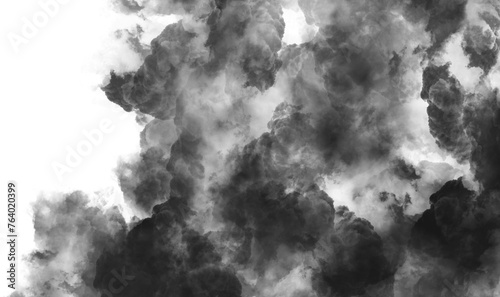 Black smoke texture on white background