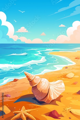 Colorful Summer beach poster, background for posters, greeting cards, banners, web, landings, advertising and other. Vector flat design style illustration, Tropical Beach Vacation