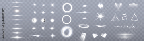 Set of light effects of white translucent glowing gradient light isolated on transparent background. Lots of solutions for your exceptional designs and illustrations.