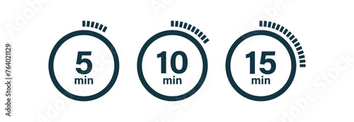 Clock symbols, stopwatch signs, Timer icons.