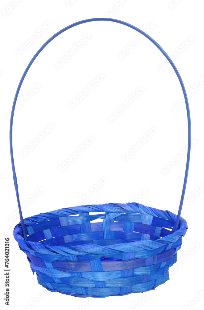 Blue isolated wicker Easter basket seen from slightly above
