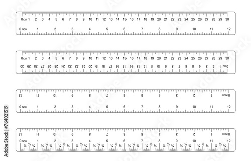 Grids for a ruler in millimeter, centimeter, meter and inch. Rulers mm, cm, m scale. metric units measuring scale bars for ruler. scale 1:100, 1:75, 1:50 and 1:25. Tape measure. Tools sign