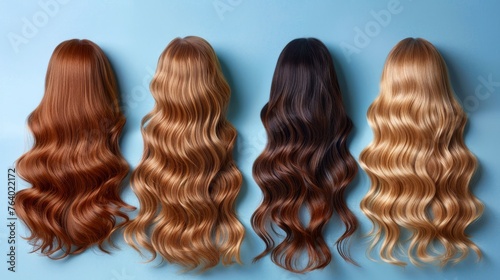 Elegant makeup and hair extension variety on mannequin with diverse color options mockup