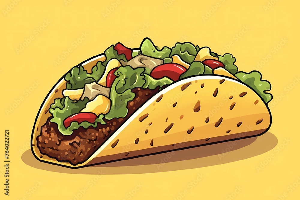 Illustration of a cartoon Taco on a light yellow background
Illustration of a cartoon Taco on a light yellow background