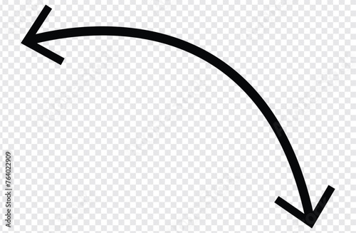 Dual sided arrow. Curved arc shape. Semicircular thin double ended arrow. Vector illustration 