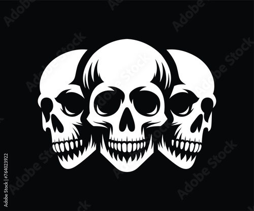 Three skulls in white color on a black background vector