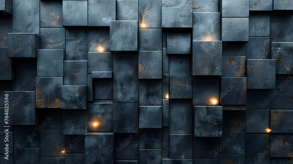 Abstract composition of blue metallic cubes with glowing details creating a futuristic texture pattern Abstract composition of blue metallic cubes with glowing details creating a futuristic texture pattern