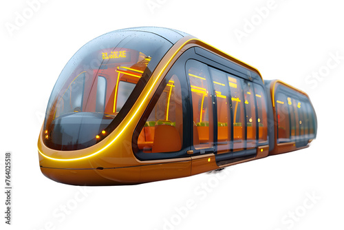 A 3D animated cartoon render of passengers boarding a tram.