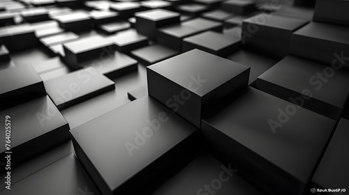 A 3D render of black and white abstract cubes differing in height, evoking a sense of depth and complexity photo