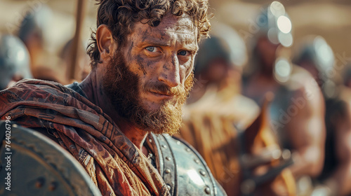 Portrait of a battle-worn warrior, reminiscent of the biblical King David. © PhotoGranary