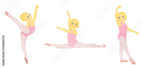 Illustration set of girls 01 doing basic ballet lessons photo