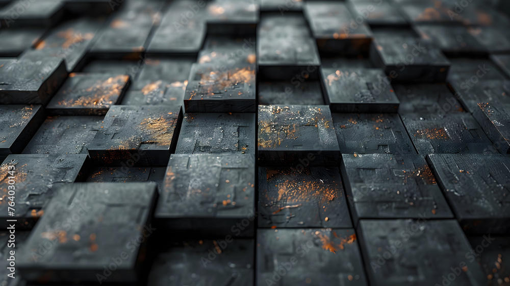 Detailed image of a textured surface with raised cubes, highlighted with golden accents, invoking a sense of luxury Detailed image of a textured surface with raised cubes, highlighted with golden accents, invoking a sense of luxury